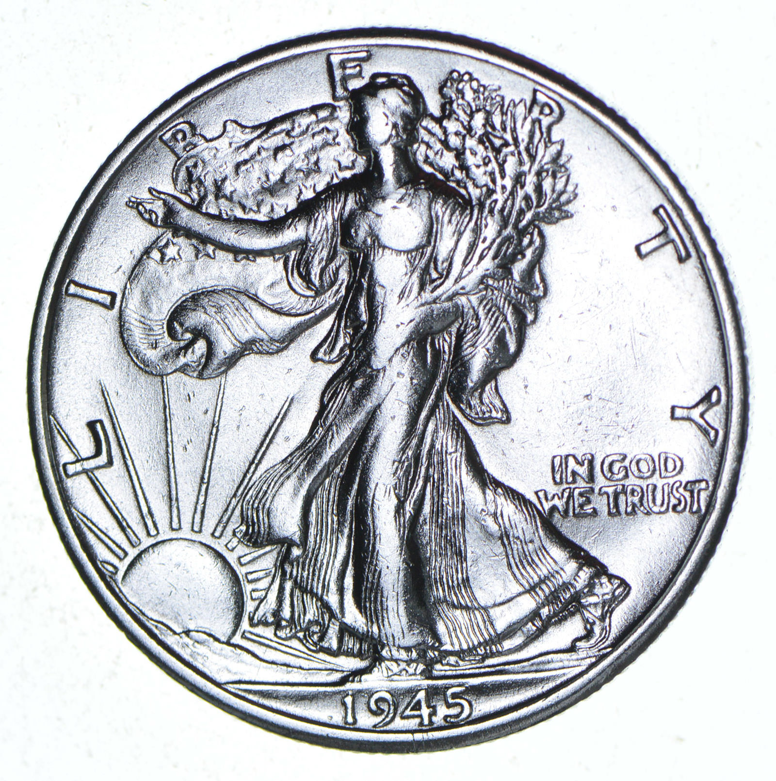 thumbnail interactive-video image 1 of 1945-D Walking Liberty Half Dollar - About Uncirculated (AU) Condition - Denver Mint 1 of 3
