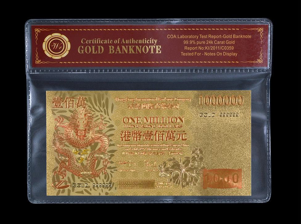 Colored Hong Kong Banknote Gold $1,000,000 Dragon- Beautifully ...