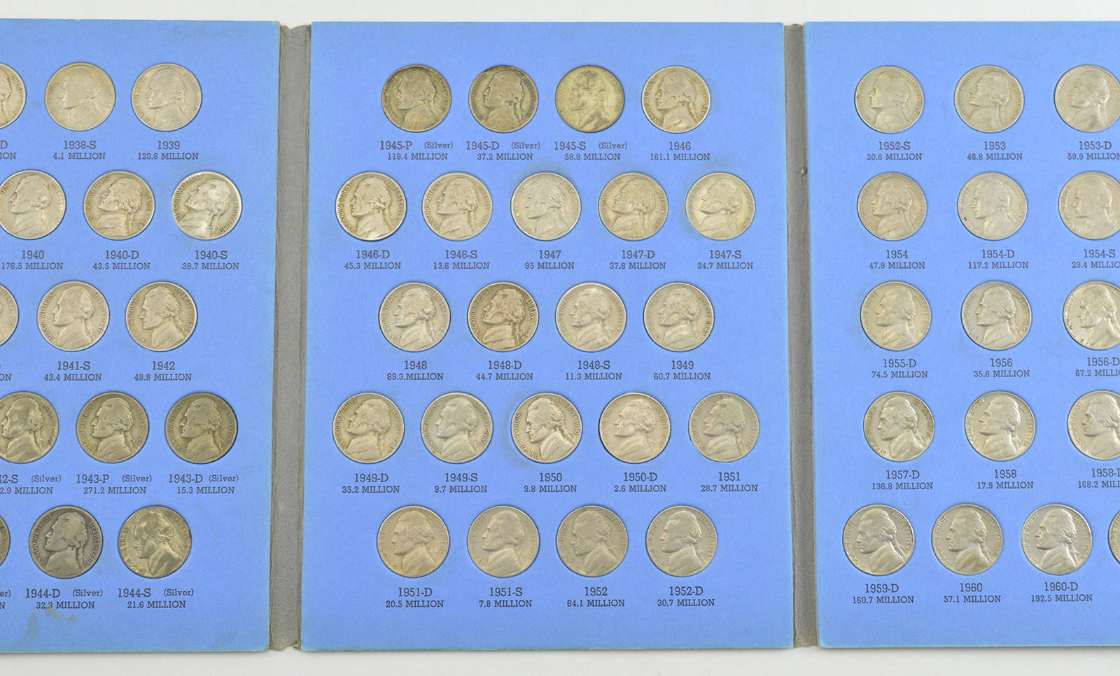 COMPLETE SET 193861 Jefferson Nickels Collection SILVER War 1950D