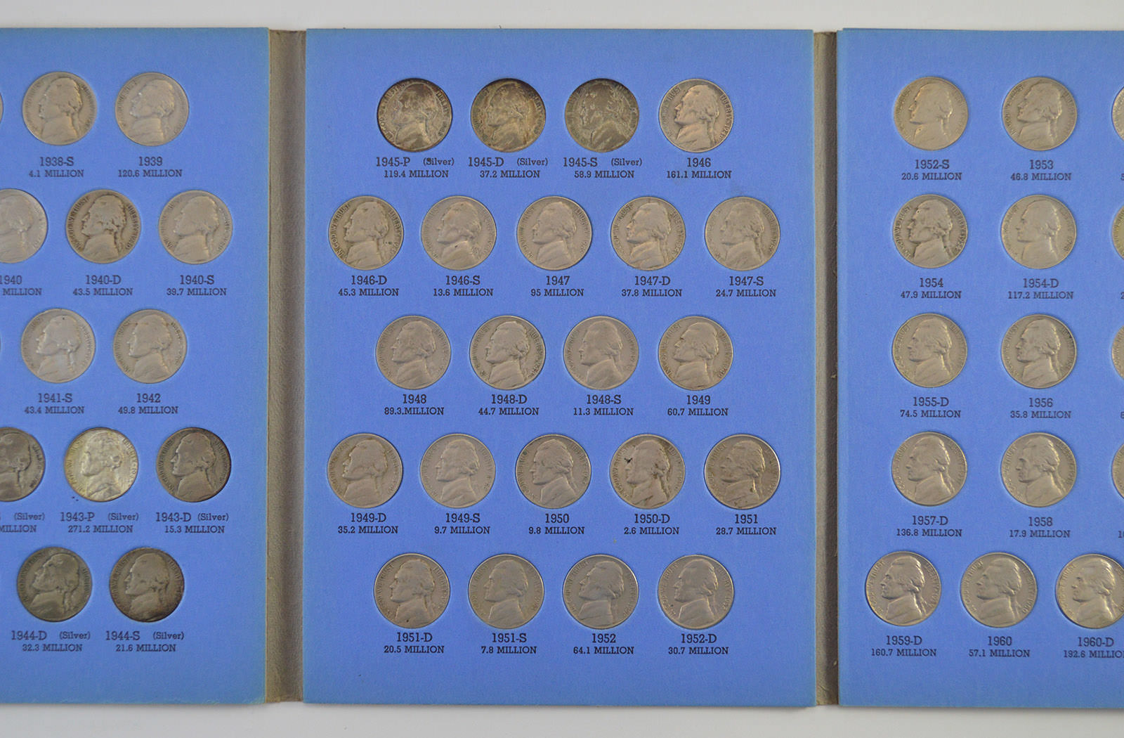 COMPLETE SET 193863 Jefferson Nickels Collection SILVER War 1950D