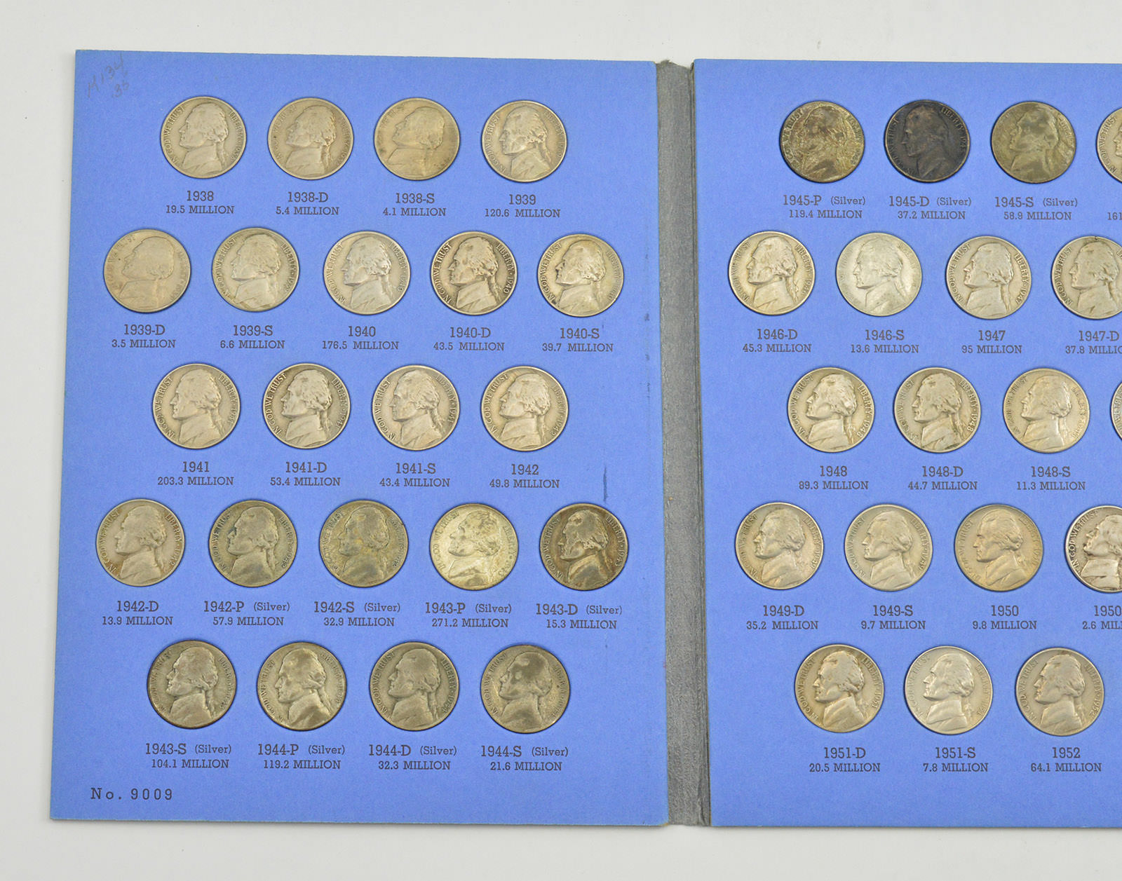 COMPLETE SET 193863 Jefferson Nickels Collection SILVER War 1950D