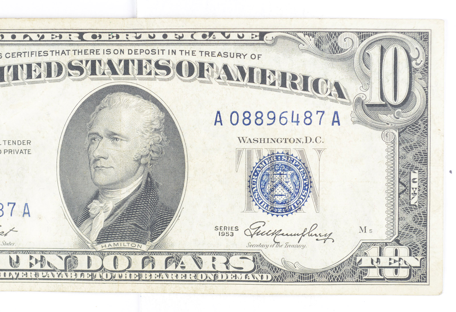 CRISP - 1953 SILVER CERTIFICATE - US $10 Note - Higher Grade | Property ...