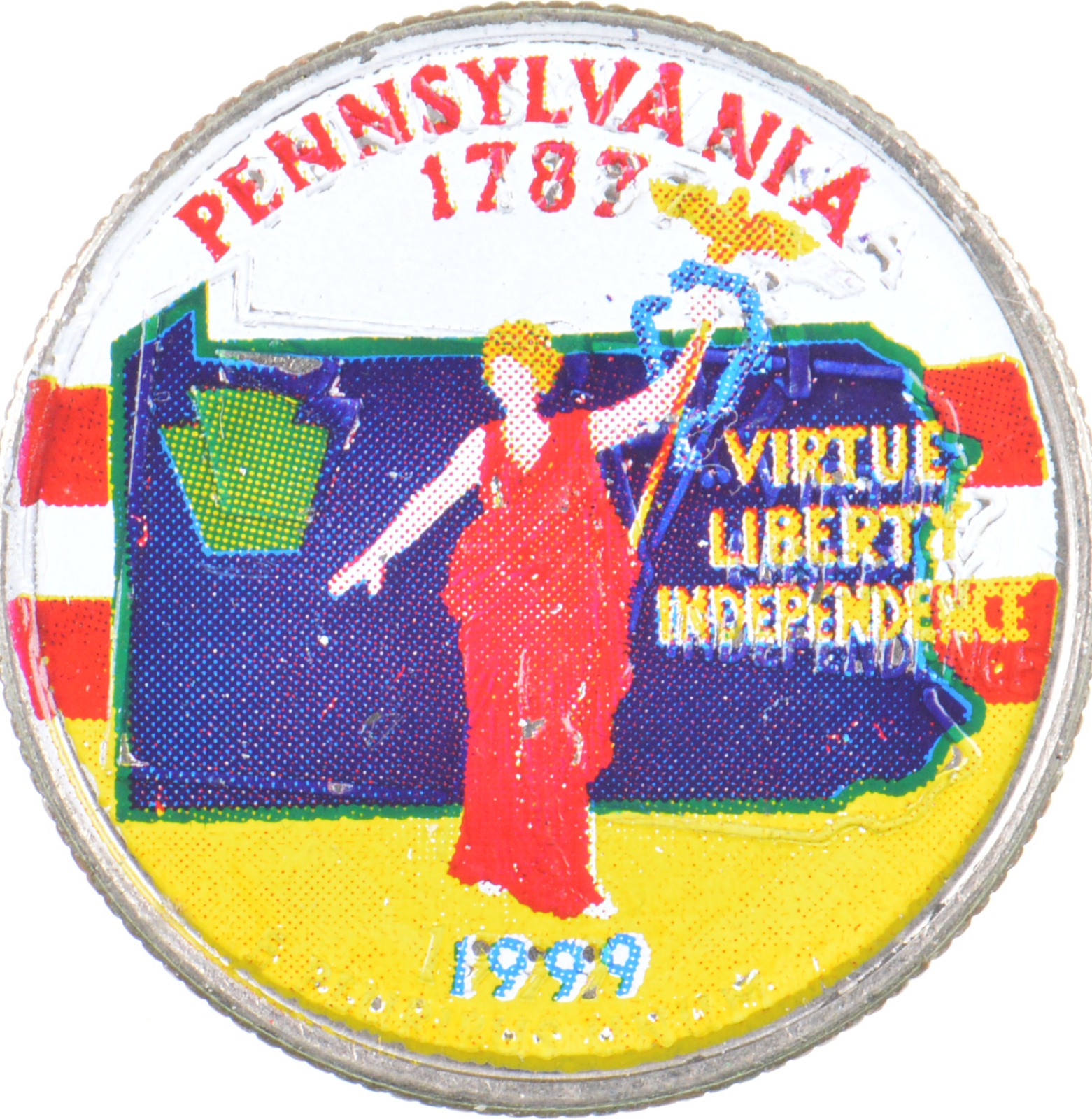Custom COLORIZED 1999D Pennsylvania State Quarter High