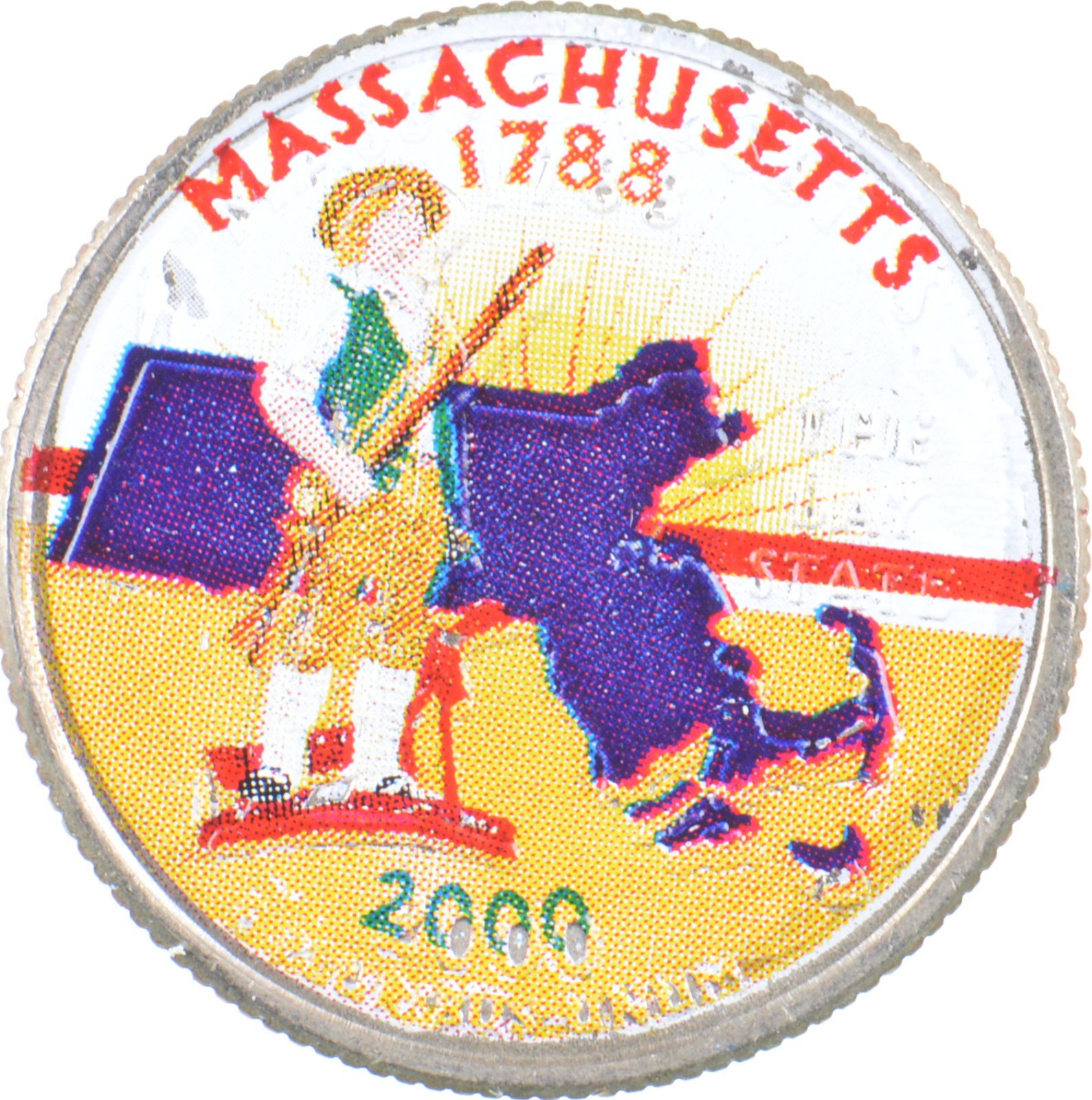 Custom COLORIZED 2000P Massachusetts State Quarter High