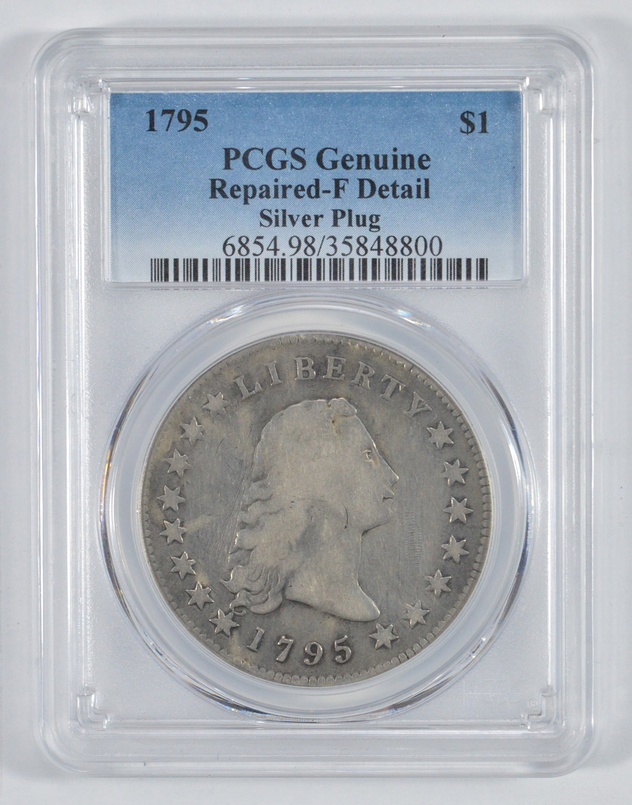 Genuine 1795 Flowing Hair Silver Dollar Rare Silver Plug Pcgs