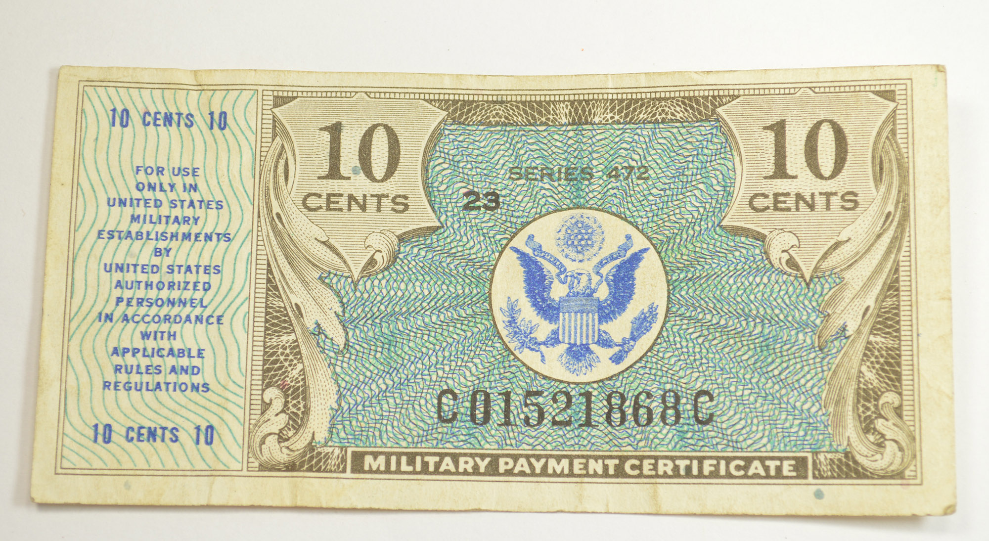 Historic United States Military Payment Certificate - Used by Troops ...
