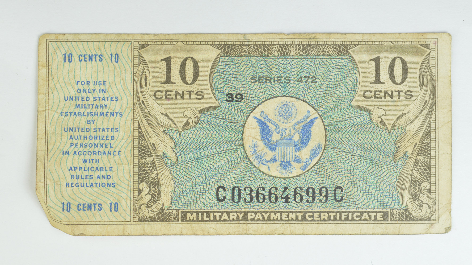 Historic United States Military Payment Certificate - Used by Troops ...