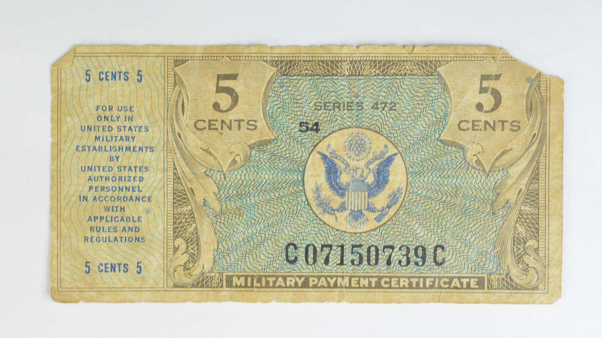 Historic United States Military Payment Certificate - Used by Troops ...