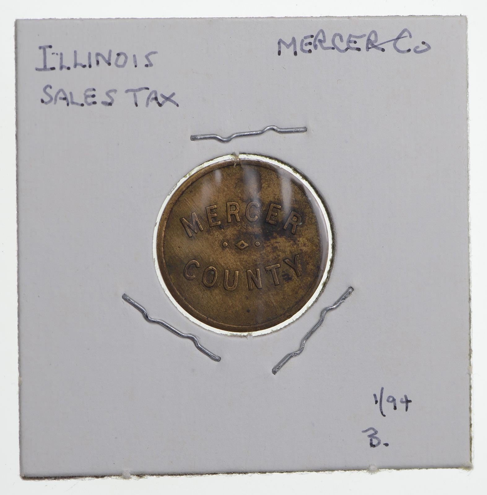 Historic United States Tax Token Mercer County Sales Tax 1/4 Cent