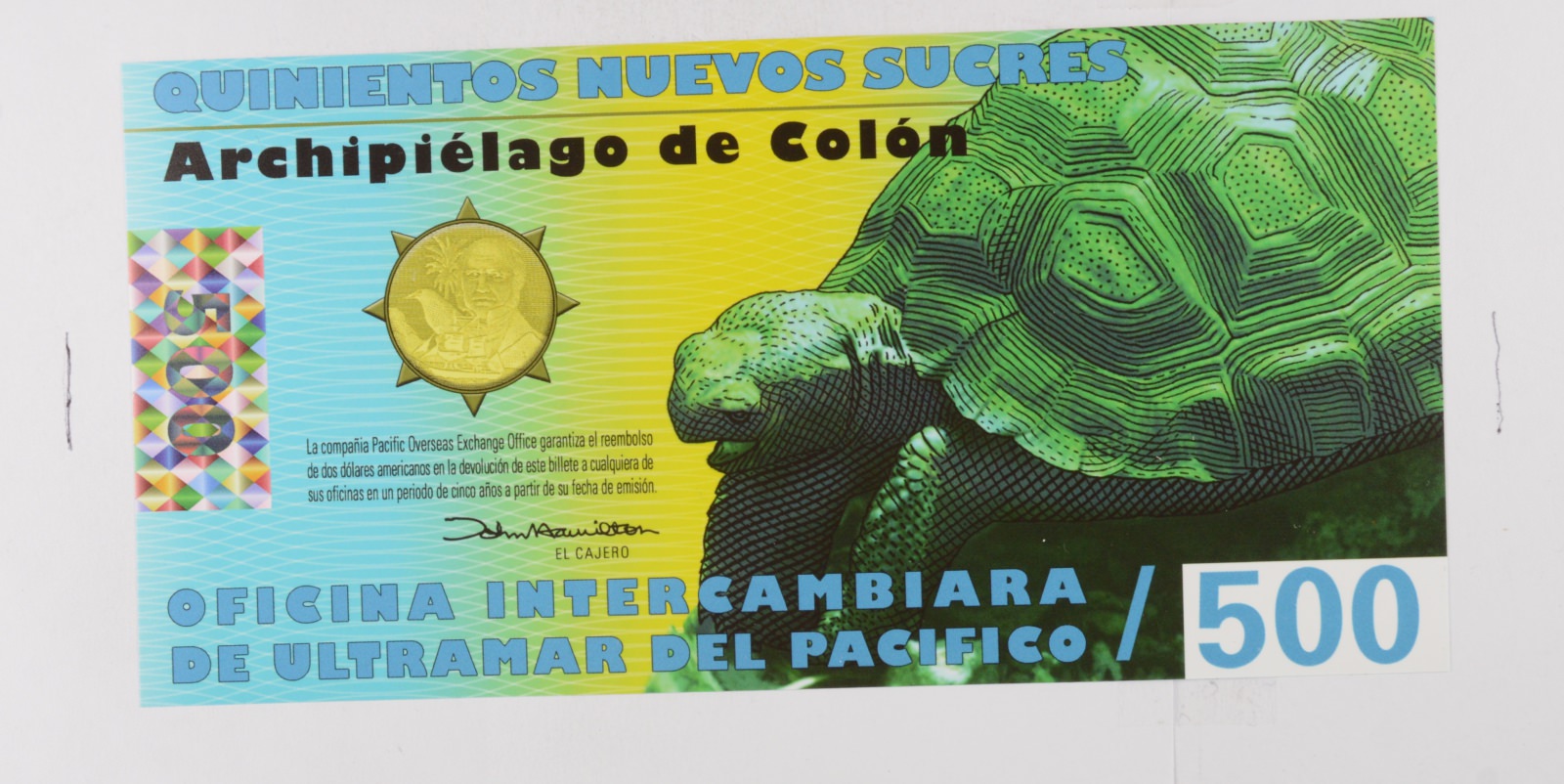Historic World Bank Note 2012 Galapagos Islands 500 Sucres Collectible