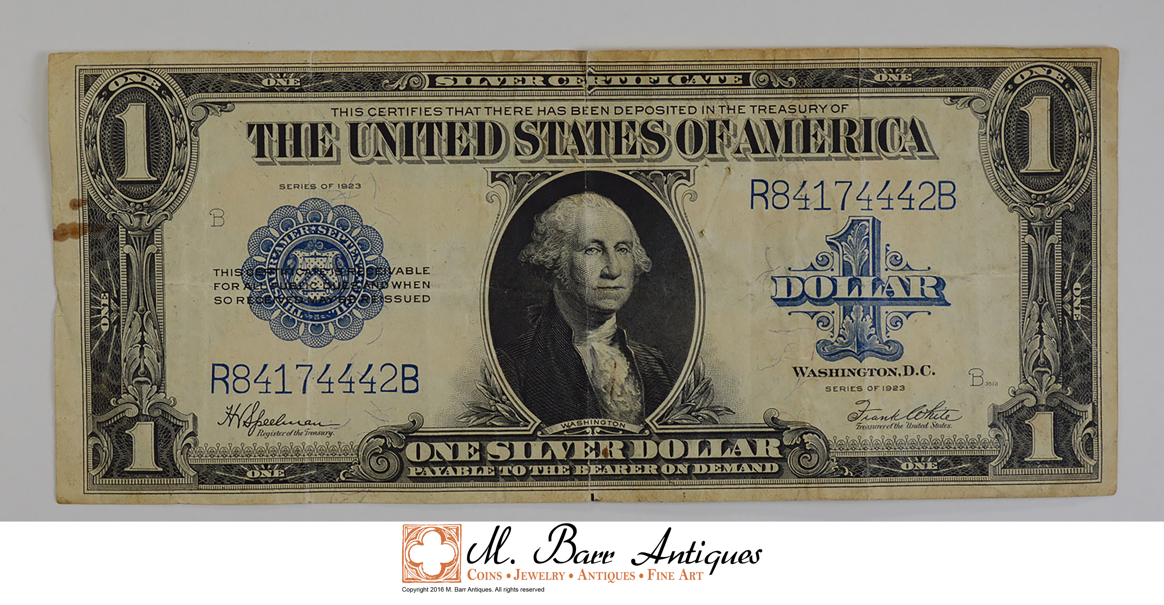 HUGE Horse Blanket 1923 1.00 Silver Certificate Large Size Note