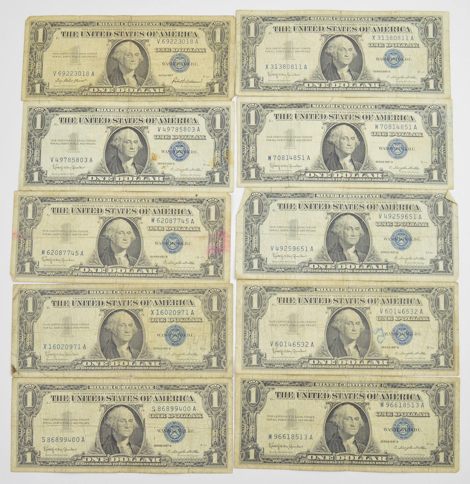 lot 10 1957 or 1935 1 00 silver blue seal certificate notes
