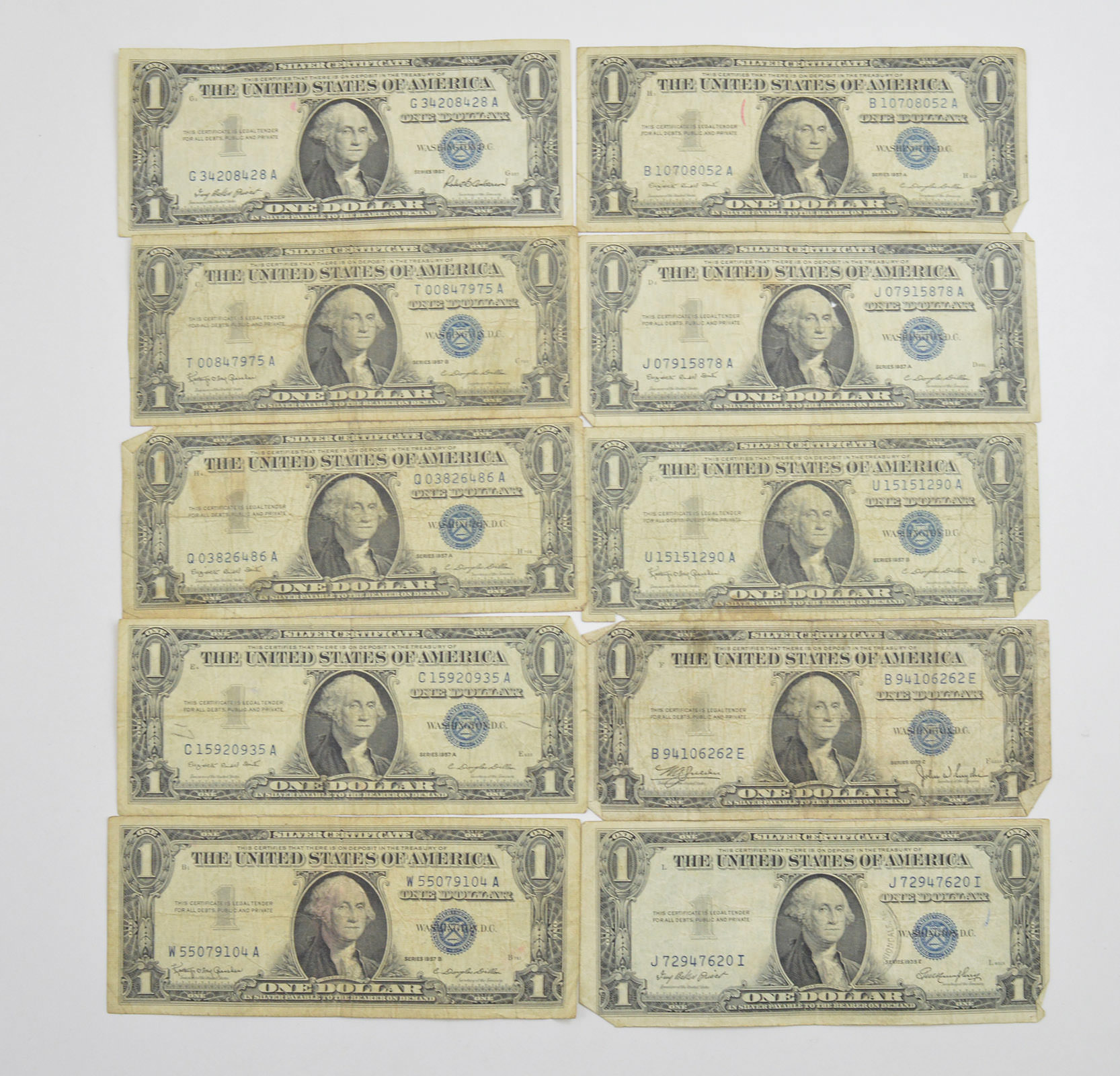 lot 10 1957 or 1935 1 00 silver blue seal certificate notes