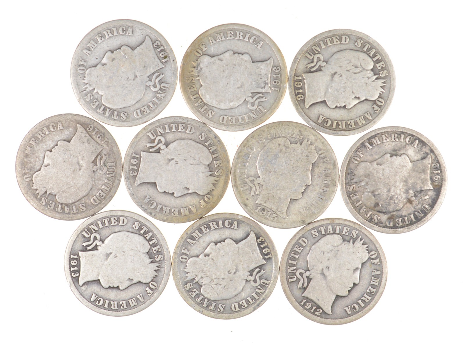 Circulated Barber US Dimes (1892-1916) for sale