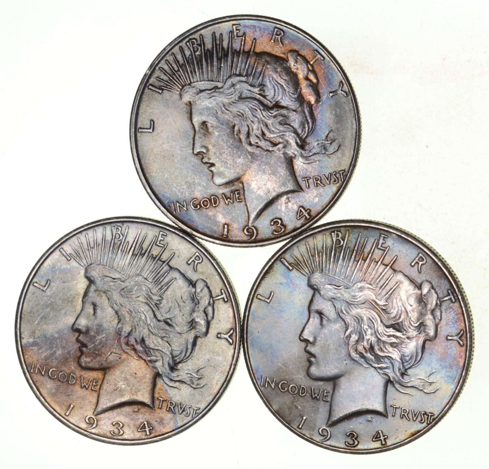 Lot (3) 1934-D Peace Silver Dollars - Beautiful Tone | Property Room