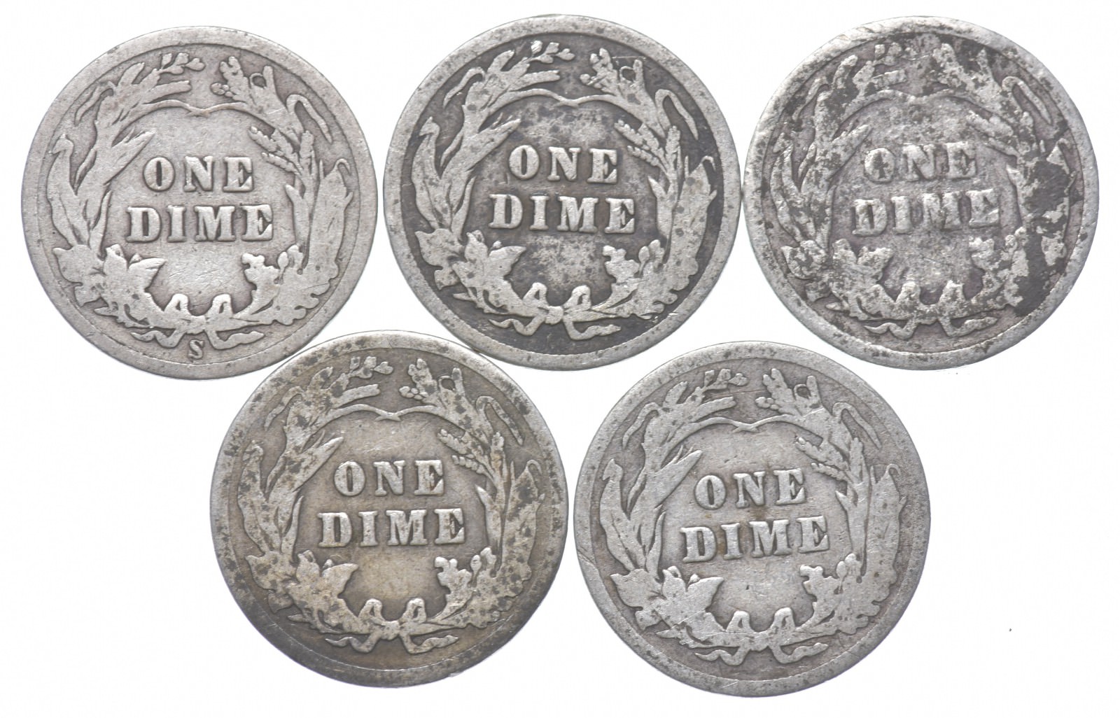 Lot 5 1907S 1916 1916 1913 1913 Barber Dime Collection Set Property Room