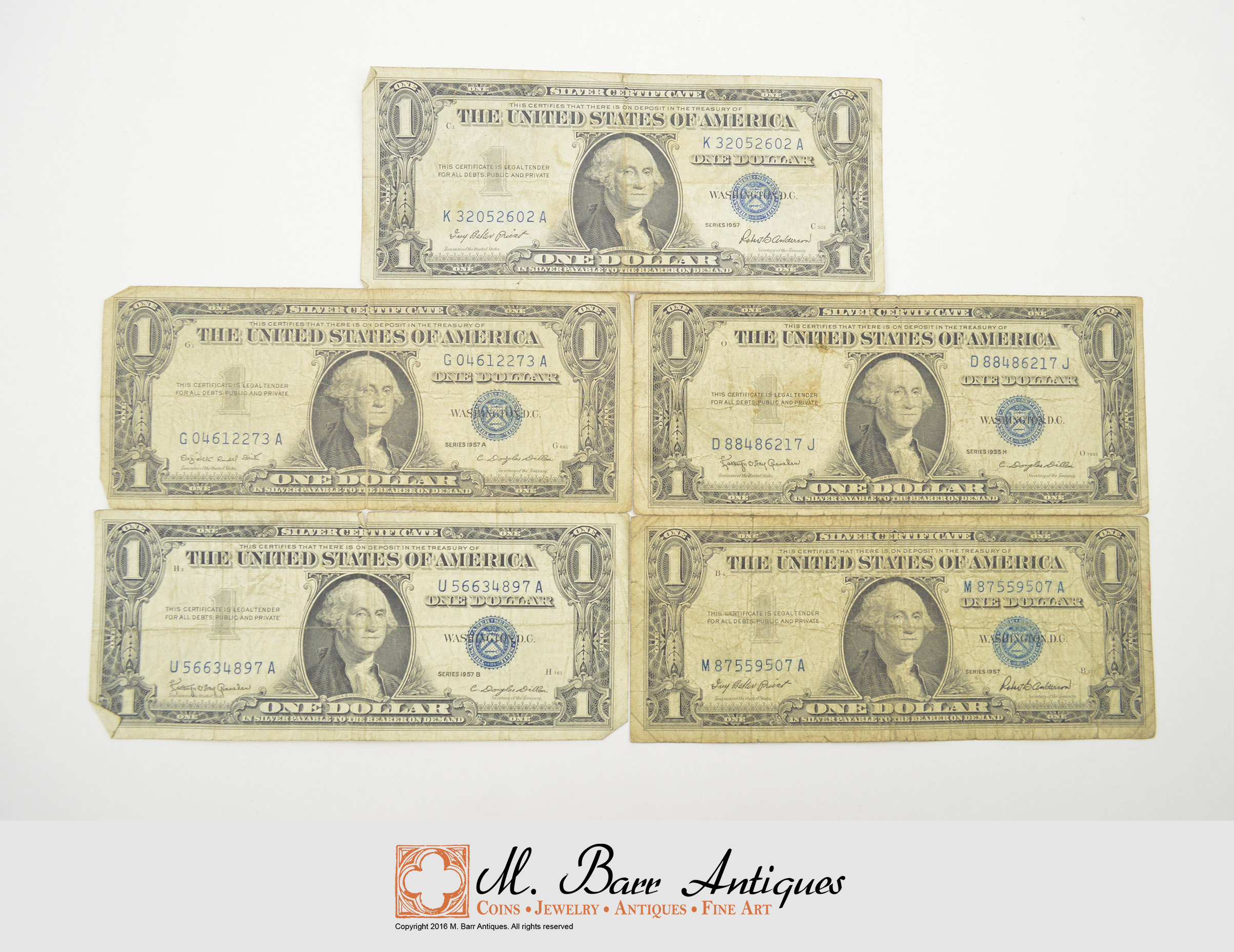 Lot (5) Authentic $1.00 Silver Certificate Notes - Collection US ...
