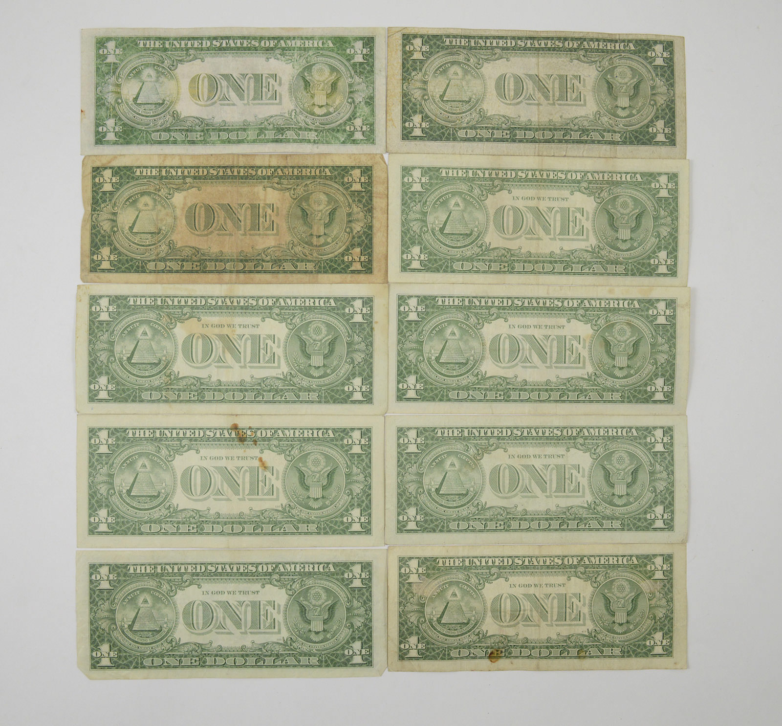 Lot of (10) Authentic $1.00 Silver Certificate Notes - Collection US ...