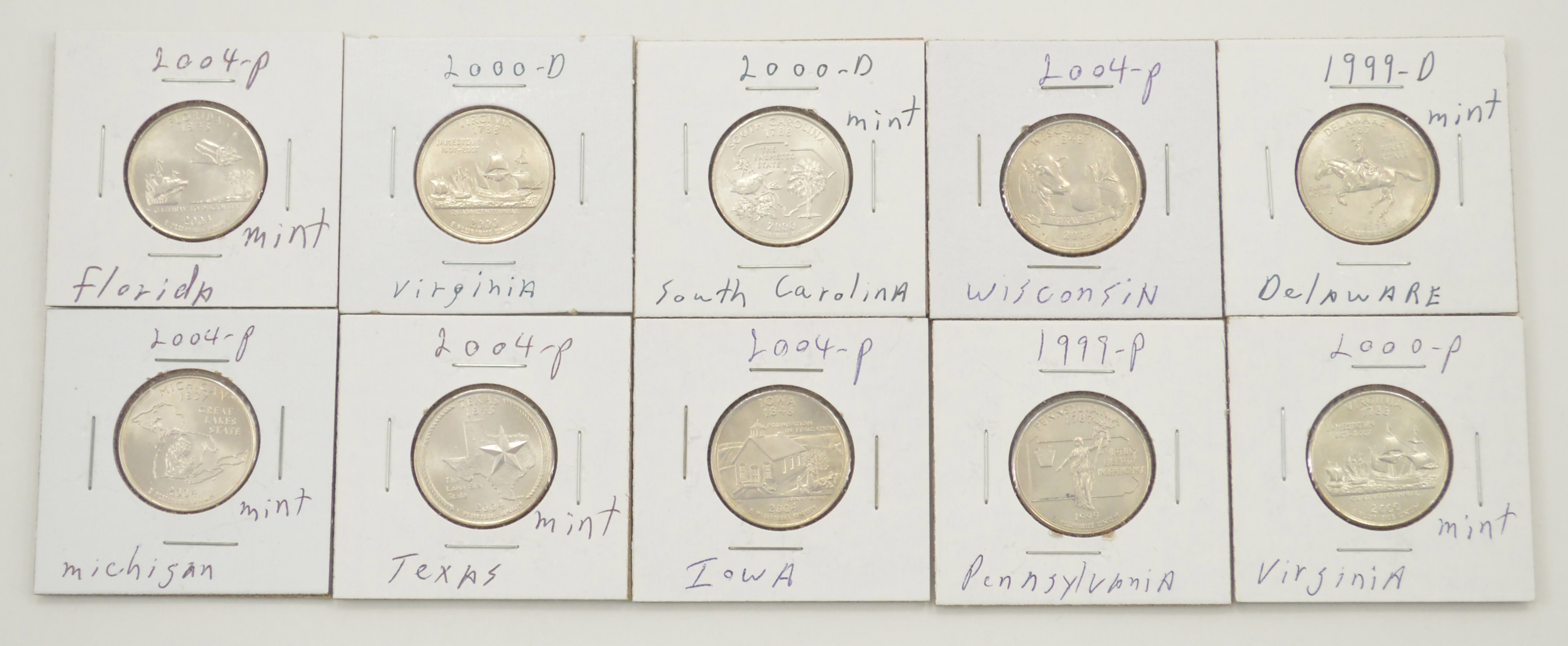 Lot of 10 Washington Quarters Mostly State Quarters Property Room