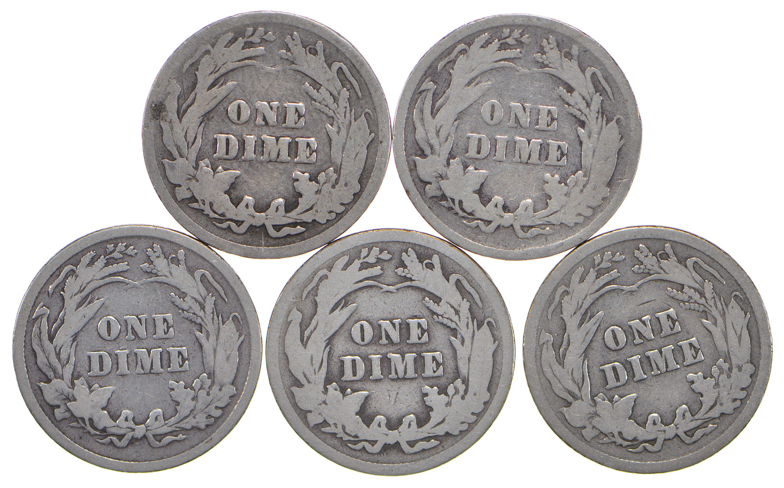 Lot 10 90% Silver Barber Liberty Head Dimes- 1892-1916 Starter Set Collection | Property Room