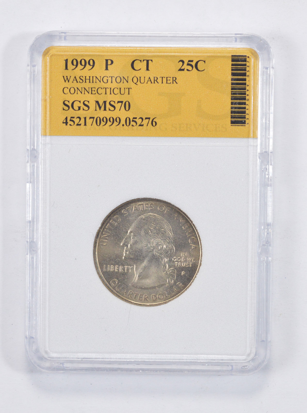 MS70 1999P Connecticut State Quarter Graded SGS Property Room