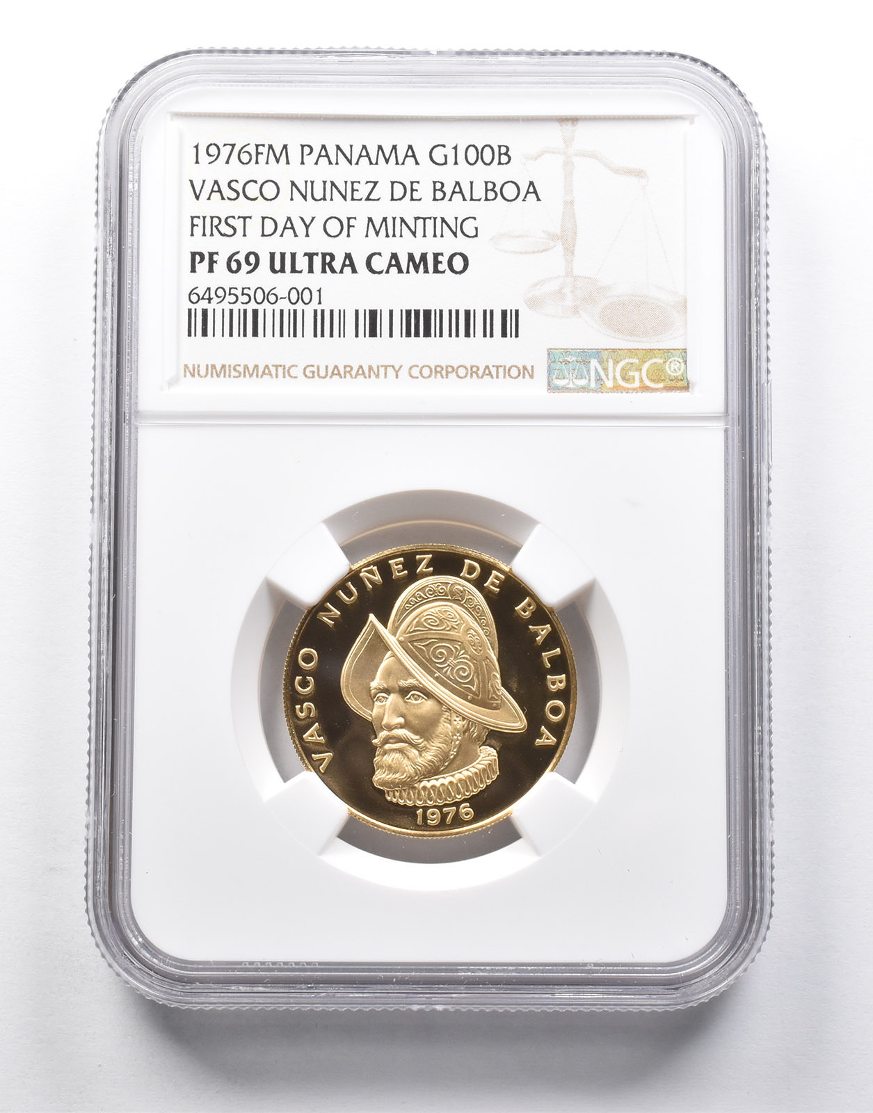 PF69 UCAM 1976 FM Panama 100 Balboa Gold First Day Of Minting Vasco ...