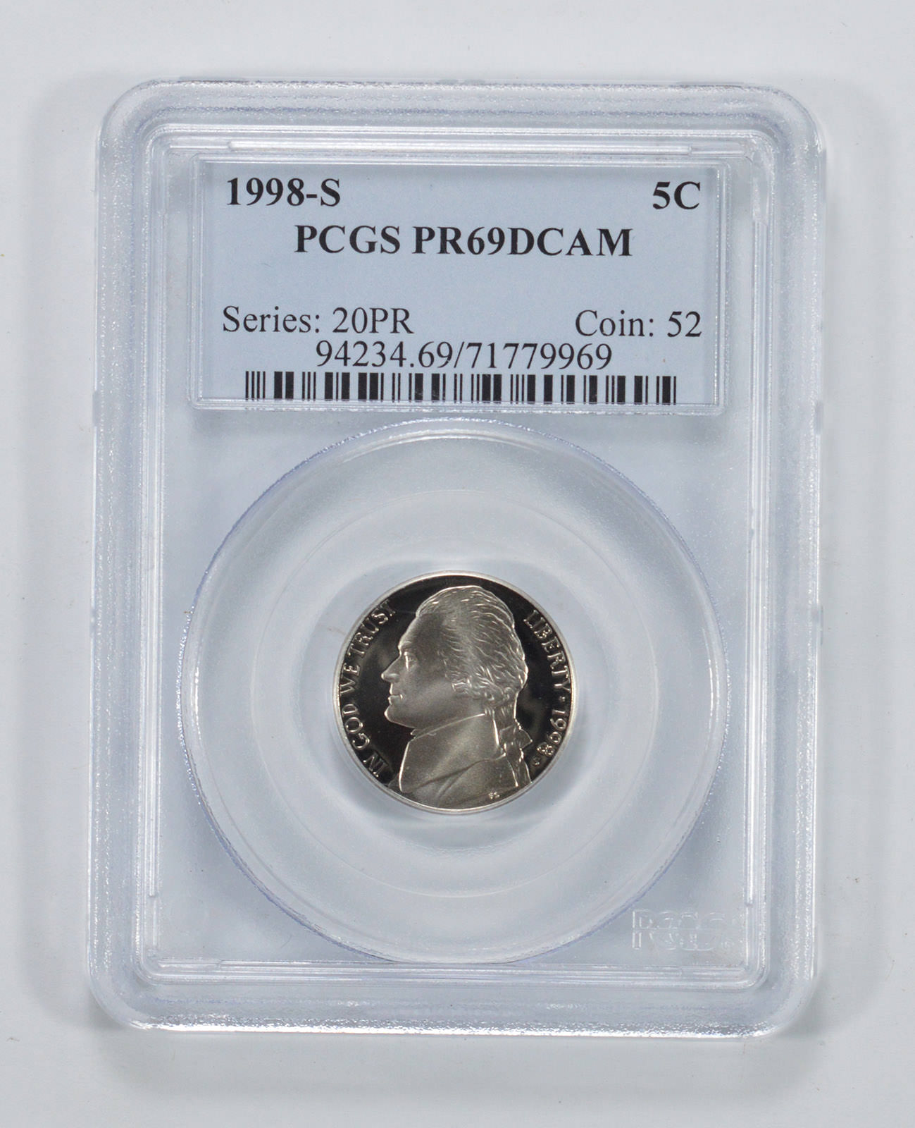 1998 S 5C Jefferson Nickel Proof PCGS PR69DCAM