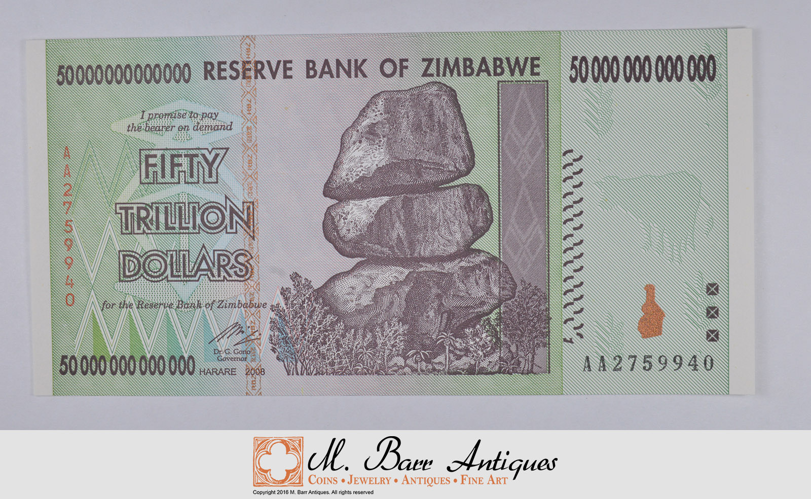 Rare 50 Trillion Dollar Zimbabwae Crisp Uncirculated Note Image 1 Of 2 Rare 50 Trillion Dollar