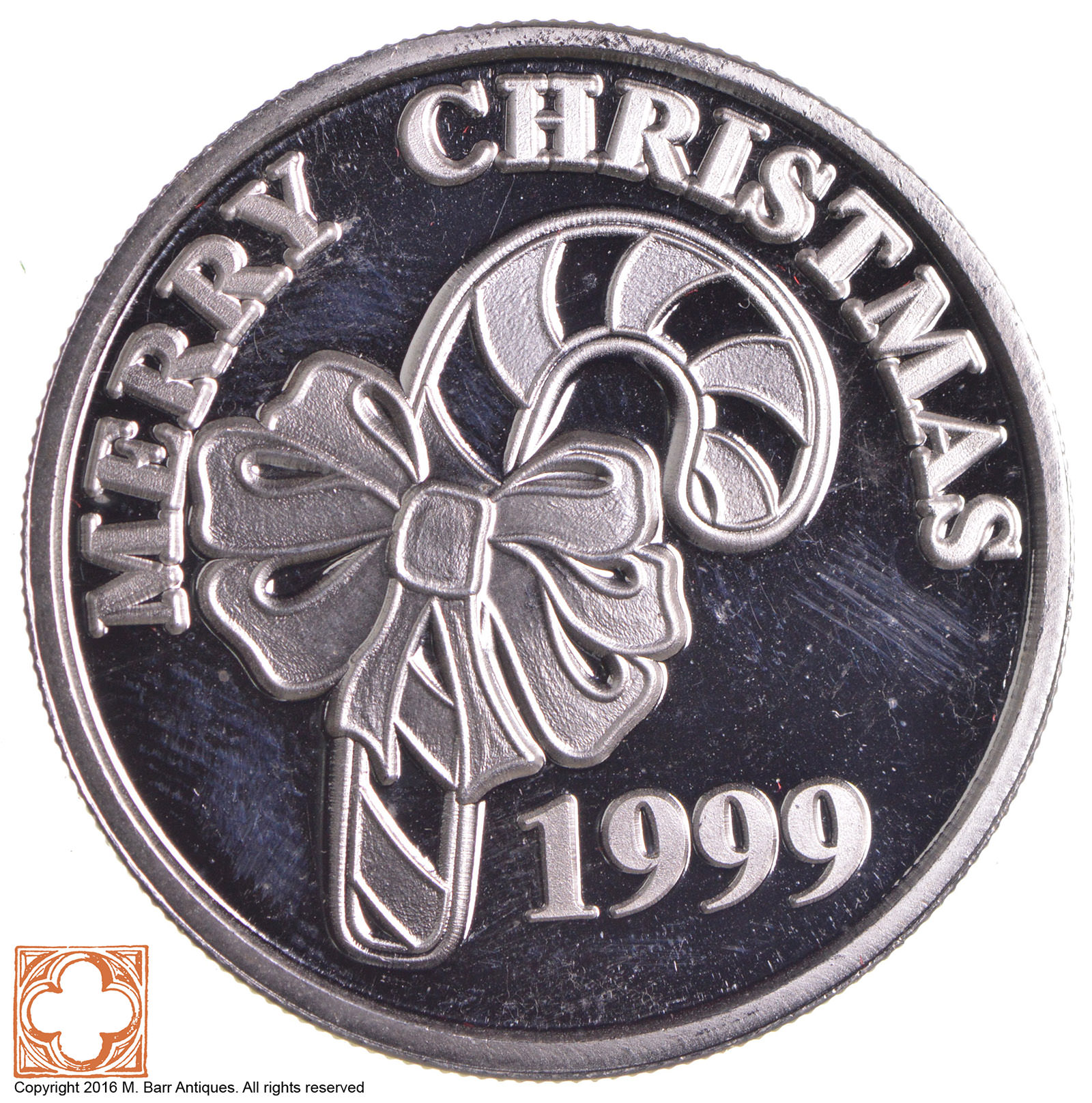 Rare Silver 1 Troy OZ. 1999 Christmas Bauble & Candy Cane Round