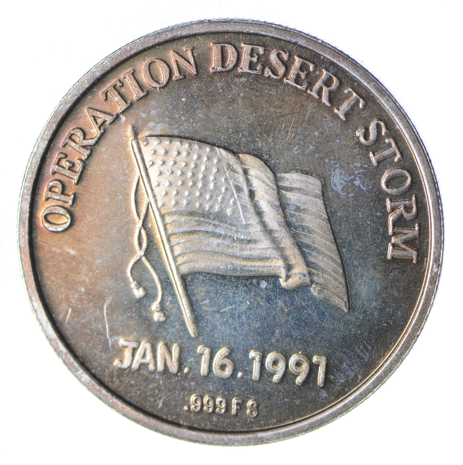 Rare Silver 1 Troy Oz Jan 16 1991 Operation Desert Storm Round 999 Fine Silver Property Room