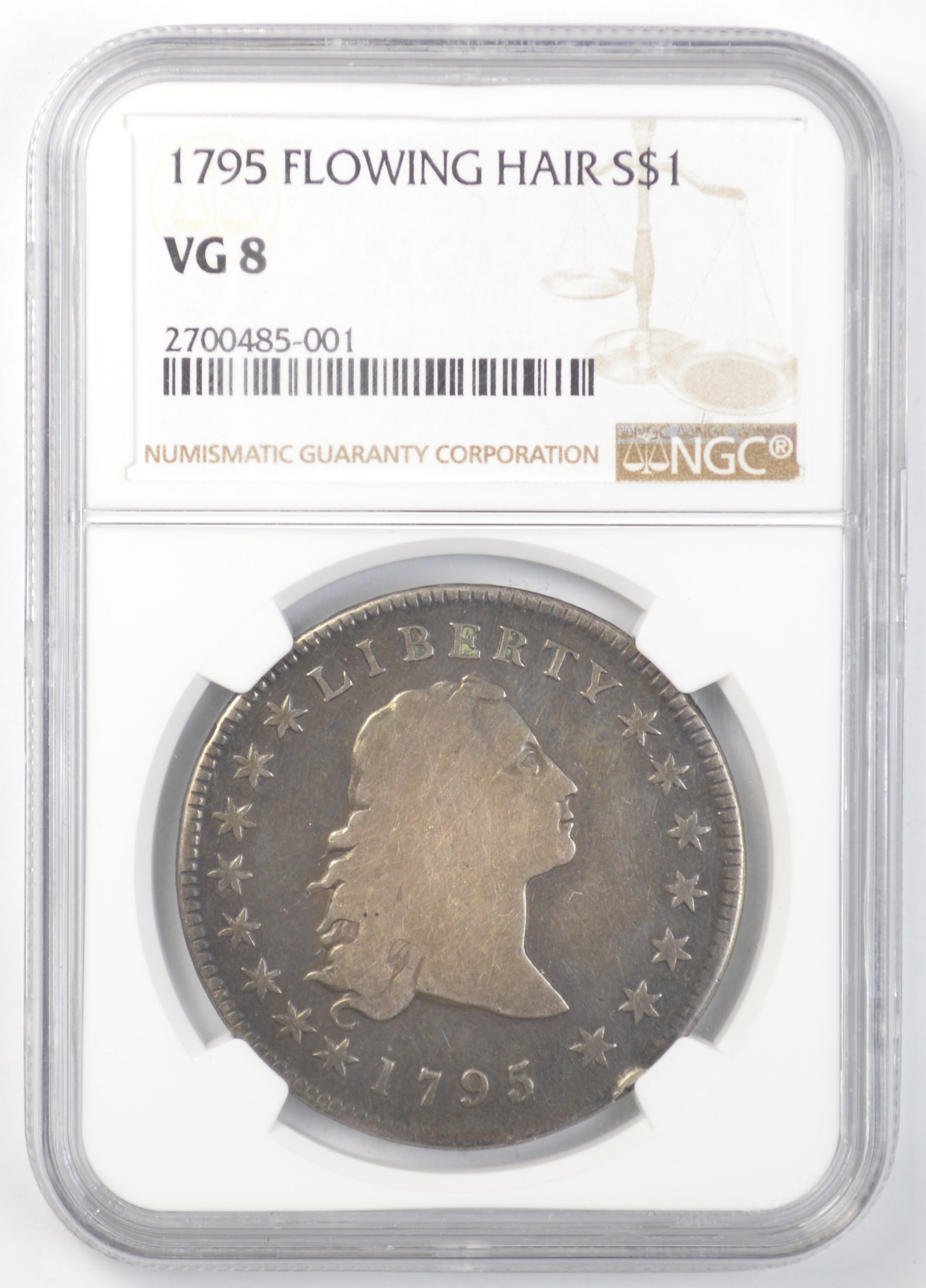 Rare Vg8 1795 Flowing Hair Silver Dollar Ngc Graded Early Us