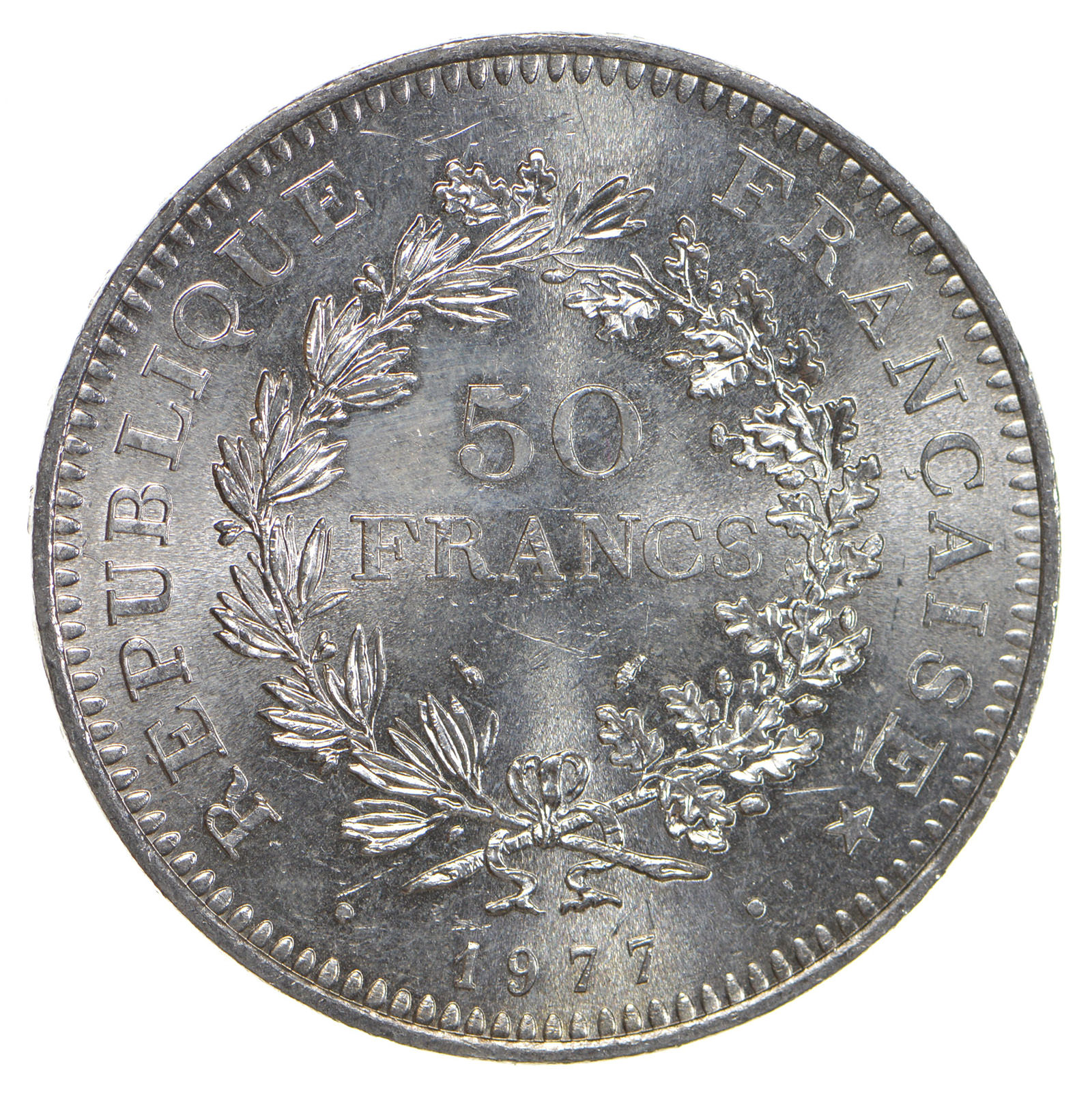 Republic of France 1977 50 Francs Silver Coin 90 Silver Weighs 30 Grams Property Room Republic of France 1977 50 Francs Silver Coin 90 Silver Weighs 30 Grams Property Room