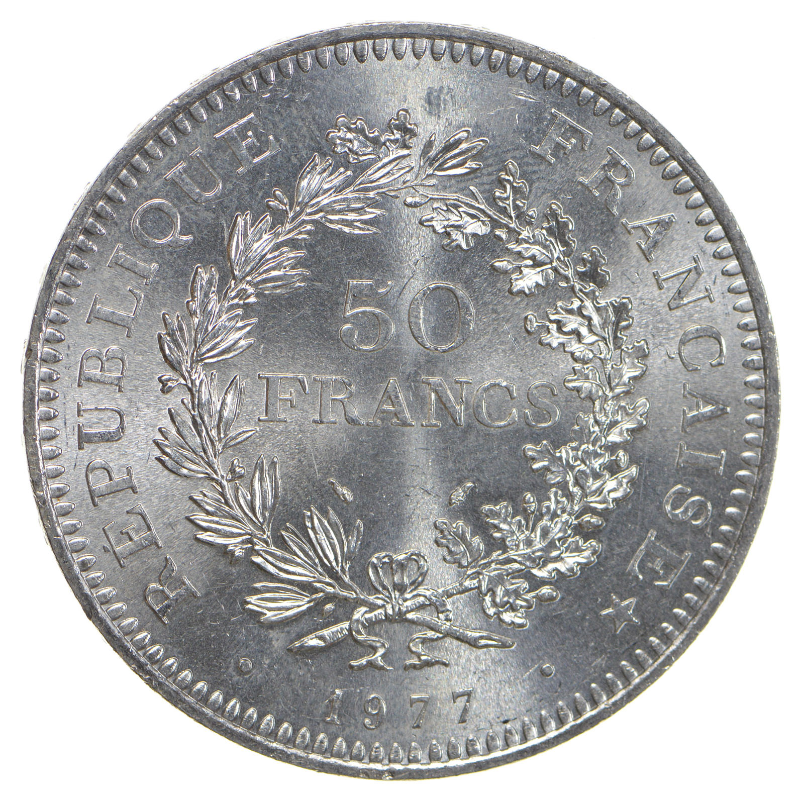 Republic of France 1977 50 Francs Silver Coin 90 Silver Weighs 30 Grams Property Room Republic of France 1977 50 Francs Silver Coin 90 Silver Weighs 30 Grams Property Room