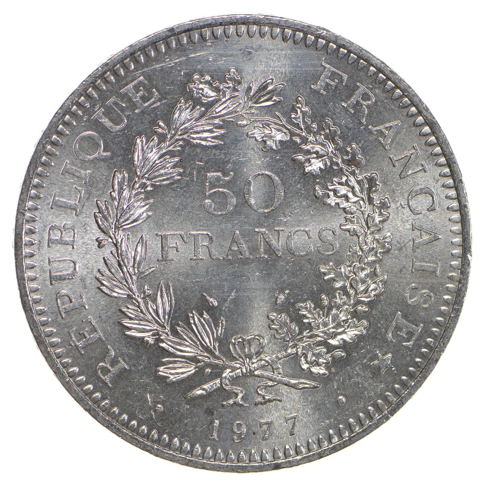 Republic of France 1977 50 Francs Silver Coin 90 Silver Weighs 30 Grams Property Room Republic of France 1977 50 Francs Silver Coin 90 Silver Weighs 30 Grams Property Room