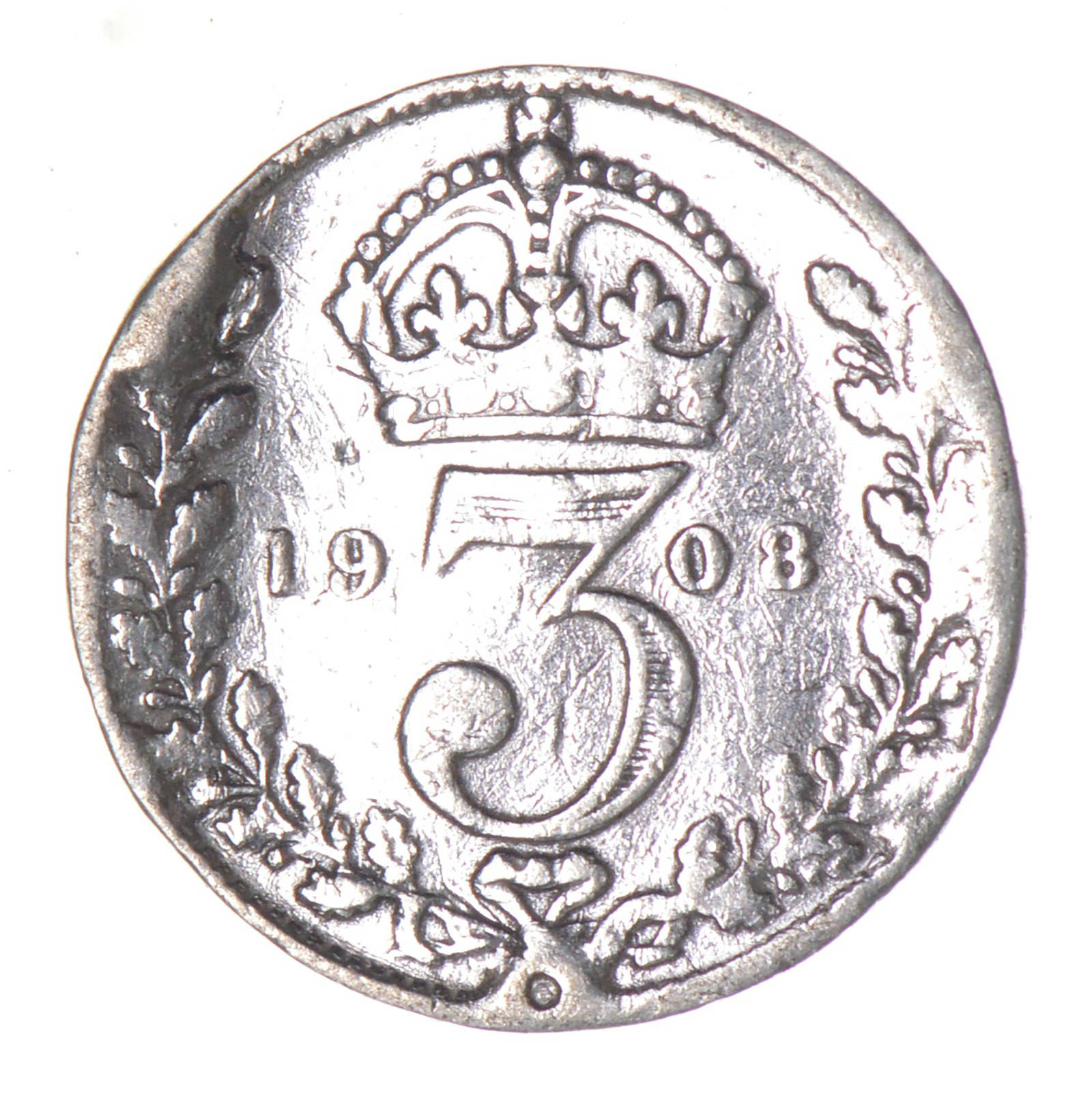 SILVER 1908 Great Britain 3 Pence World Silver Coin Property Room