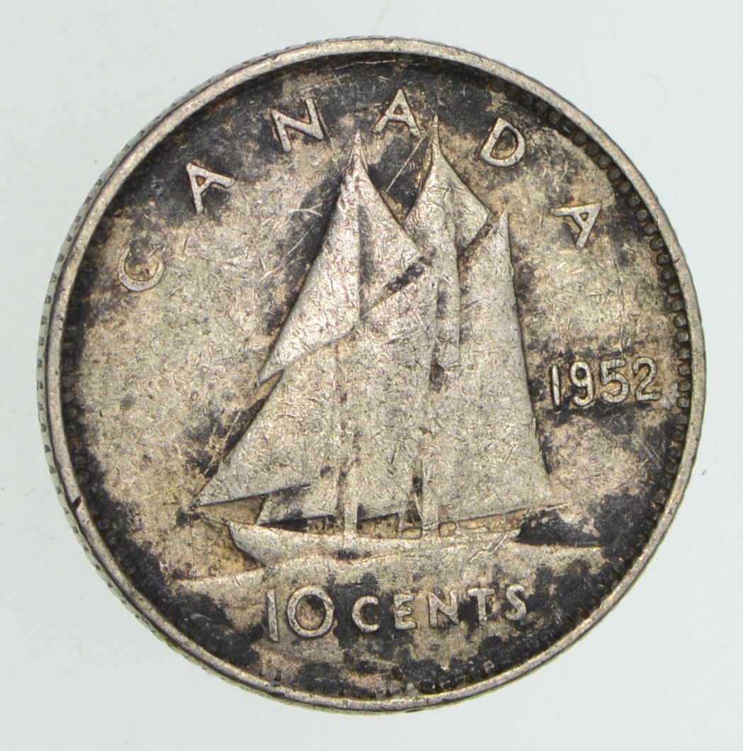 SILVER 1952 Canada 10 Cents World Silver Coin Property Room