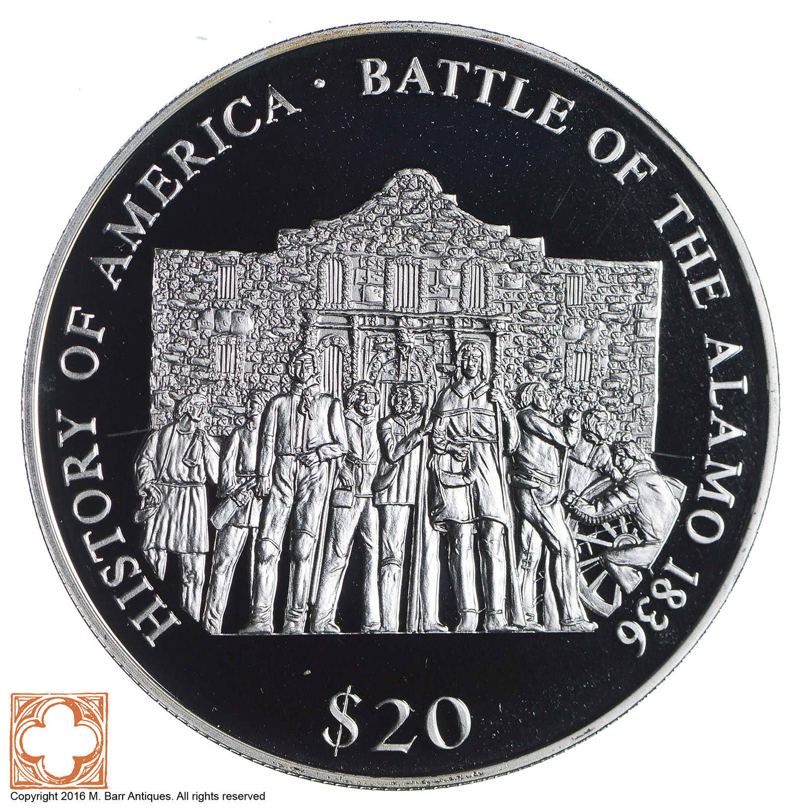 SILVER 2000 Liberia 20.00 Battle Of The Alamo World Silver Coin