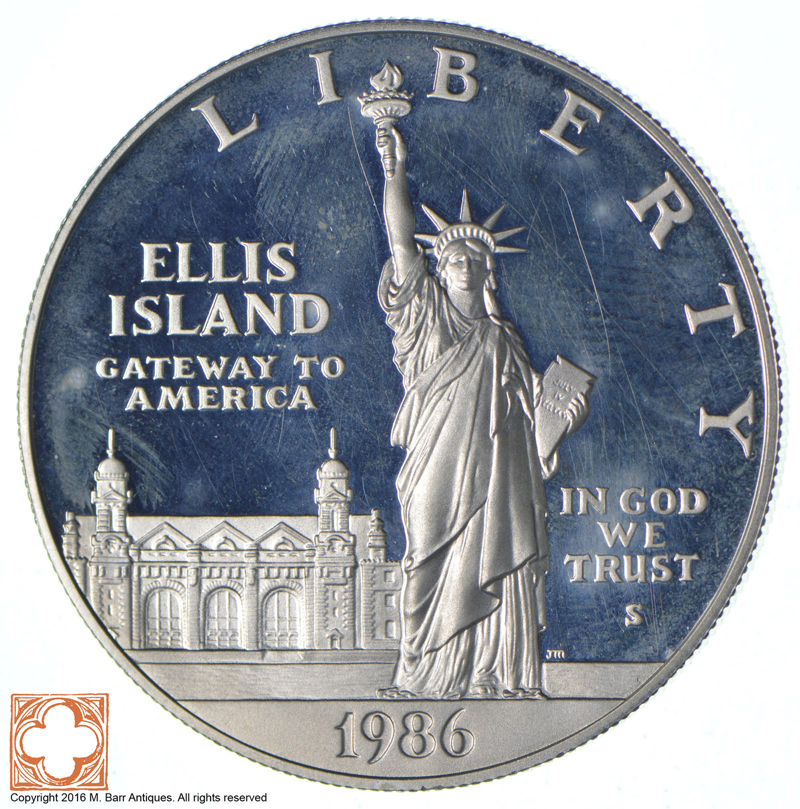 SILVER Proof 1986S Ellis Island Commemorative US Silver Dollar 90 Silver Collectible