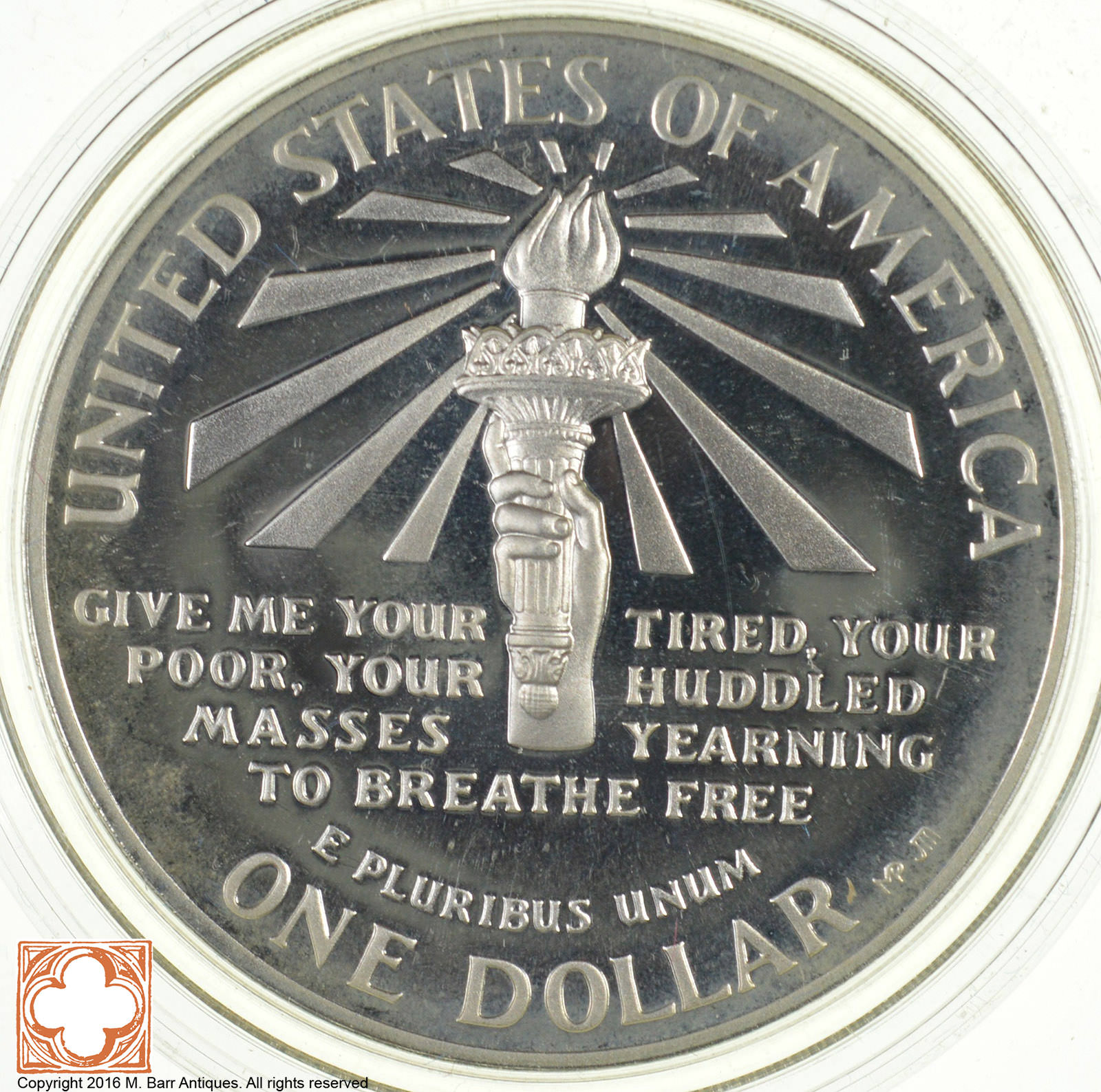 SILVER Proof 1986S Ellis Island Commemorative US Silver Dollar 90