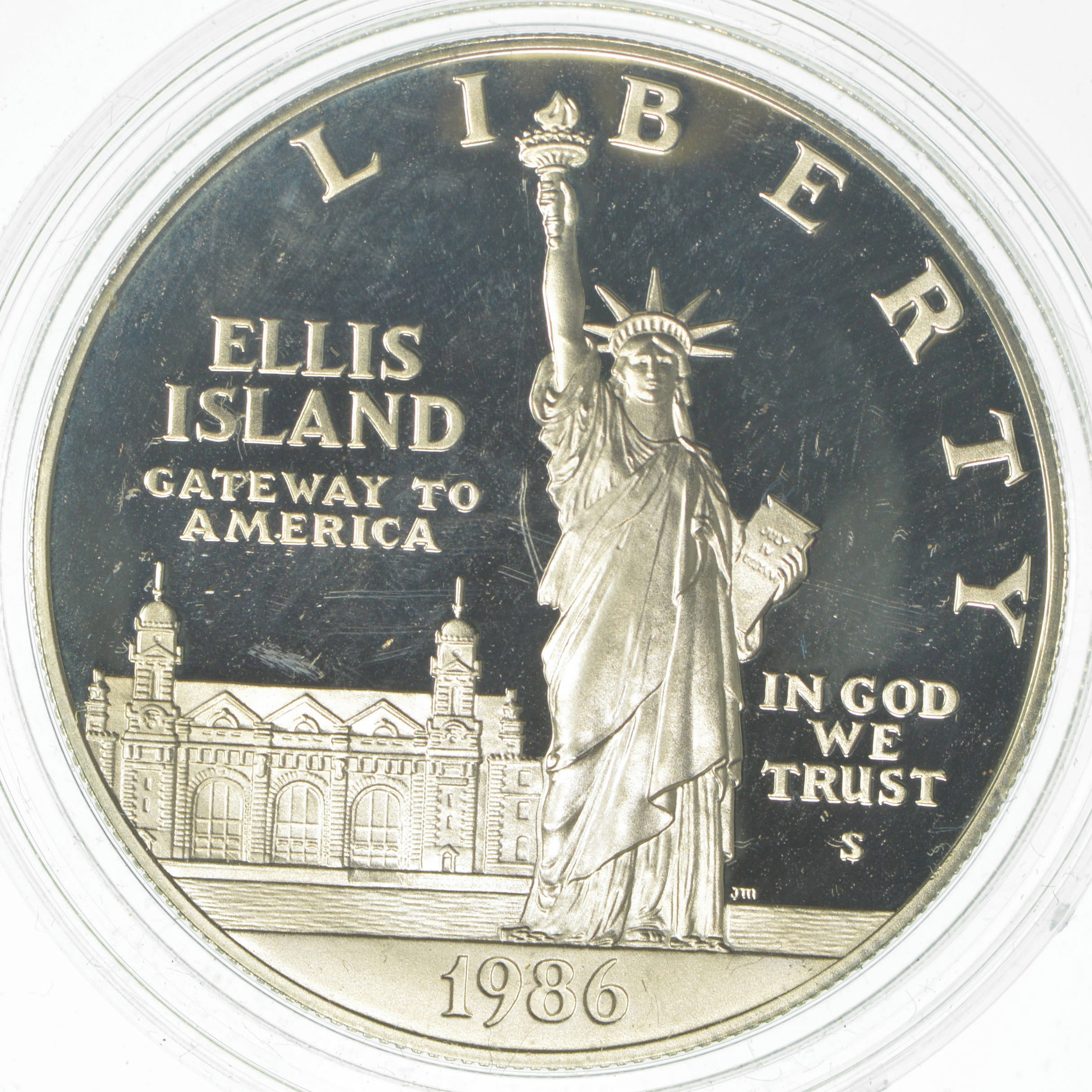 SILVER Proof 1986S Ellis Island Commemorative US Silver Dollar 90