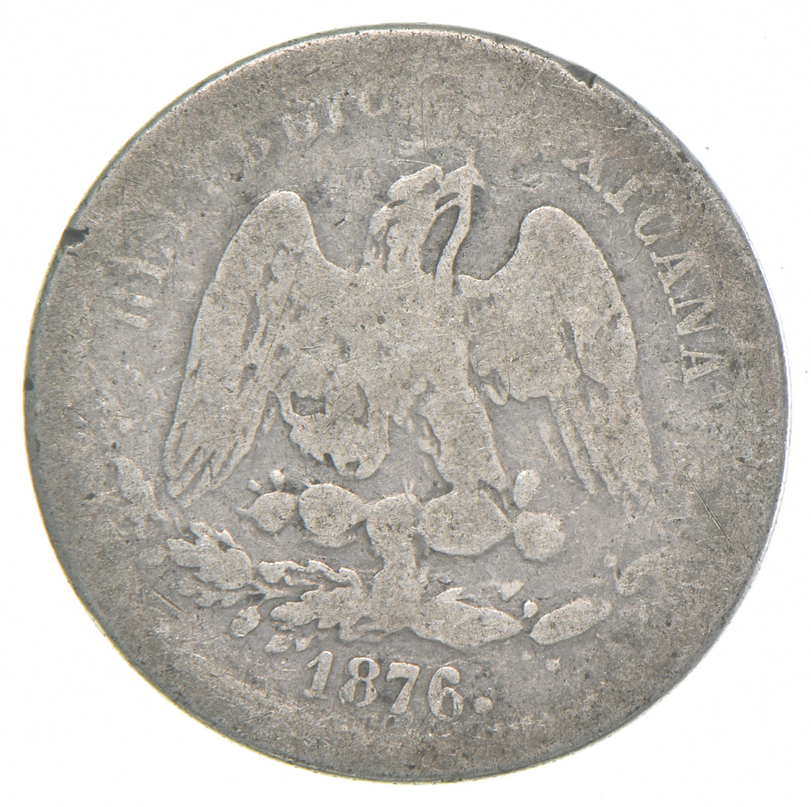 SILVER - Roughly the Size of a Quarter - 1876 Mexico 25 Centavos ...
