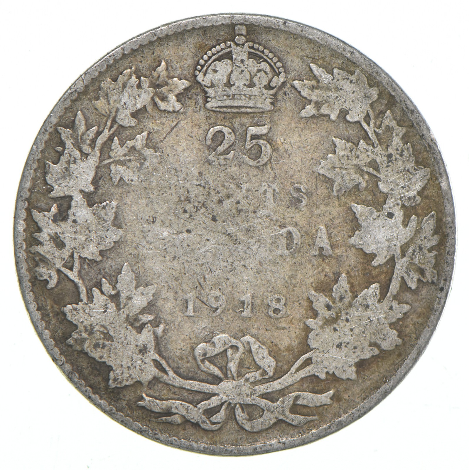 SILVER - Roughly the Size of a Quarter - 1918 Canada 25 Cents - World ...
