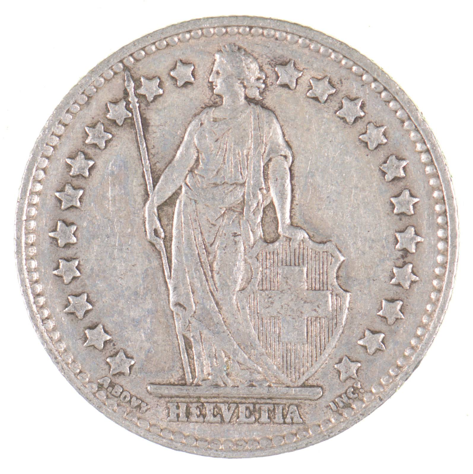 SILVER - Roughly the Size of a Quarter - 1939 Switzerland 1 Franc ...