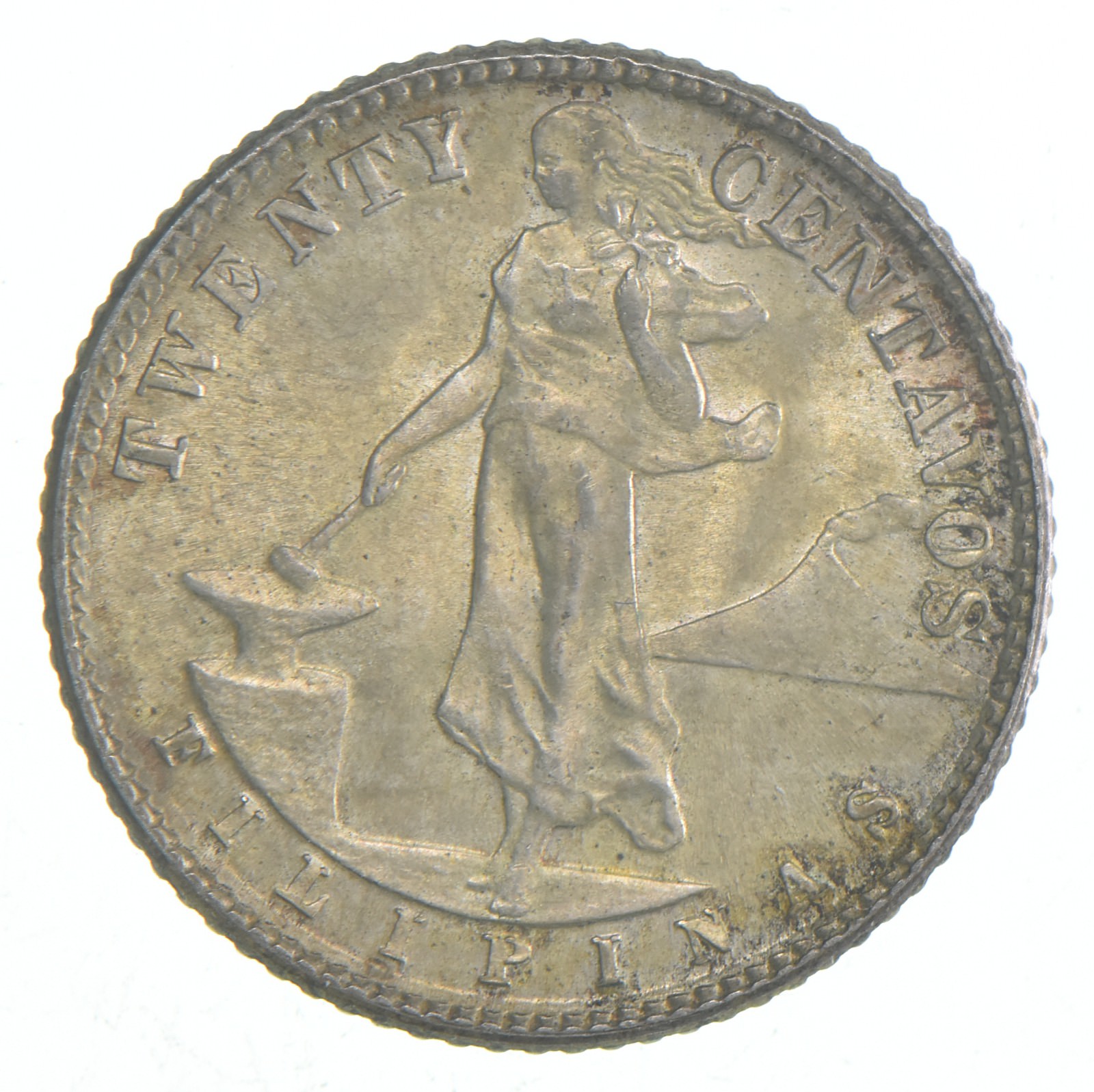SILVER - Roughly the Size of a Quarter - 1944 Philippines 20 Centavos ...