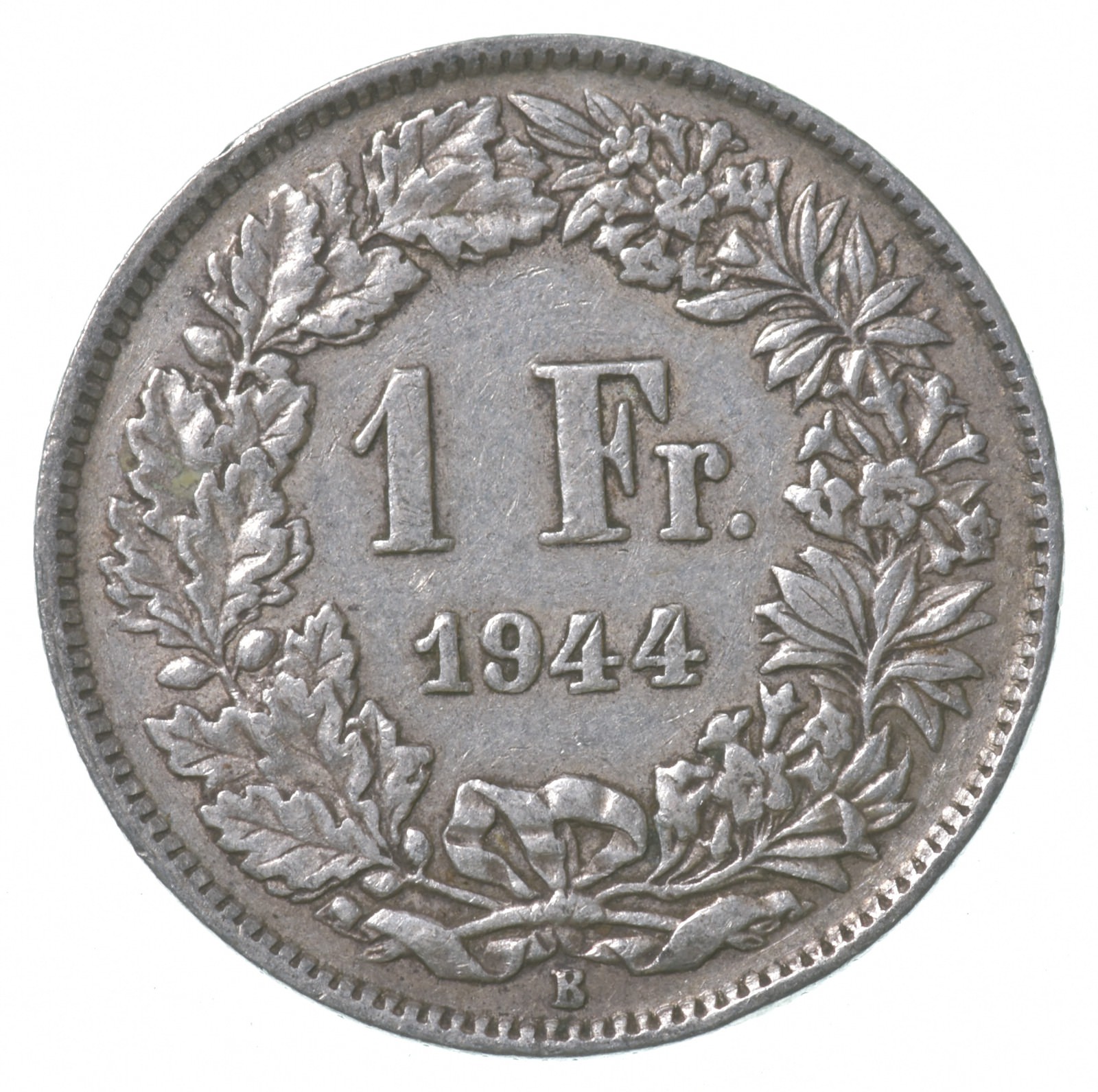 SILVER - Roughly the Size of a Quarter - 1944 Switzerland 1 Franc ...