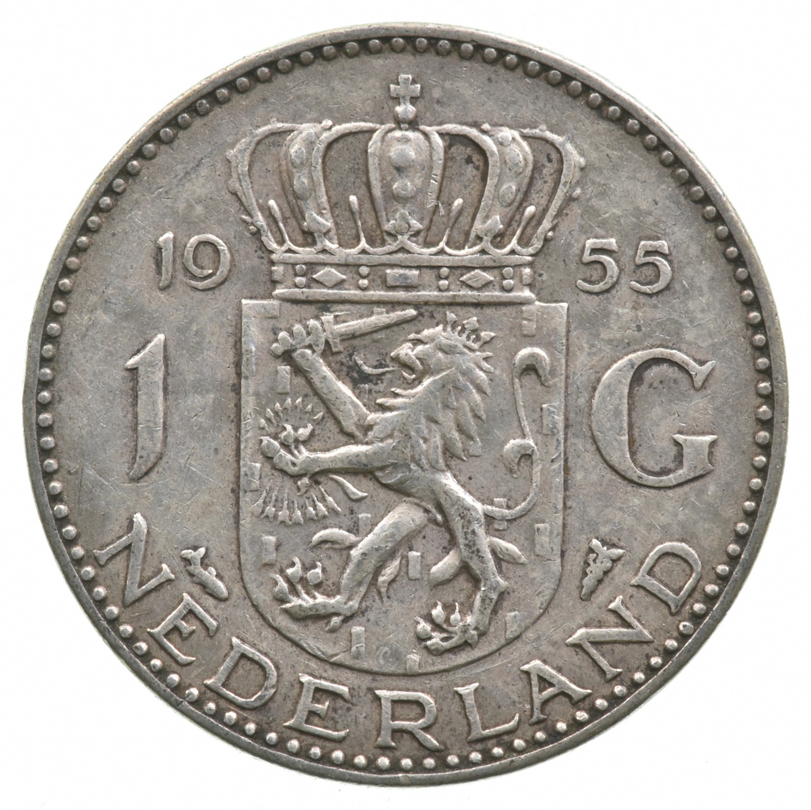 SILVER - Roughly the Size of a Quarter - 1955 Netherlands 1 Gulden ...
