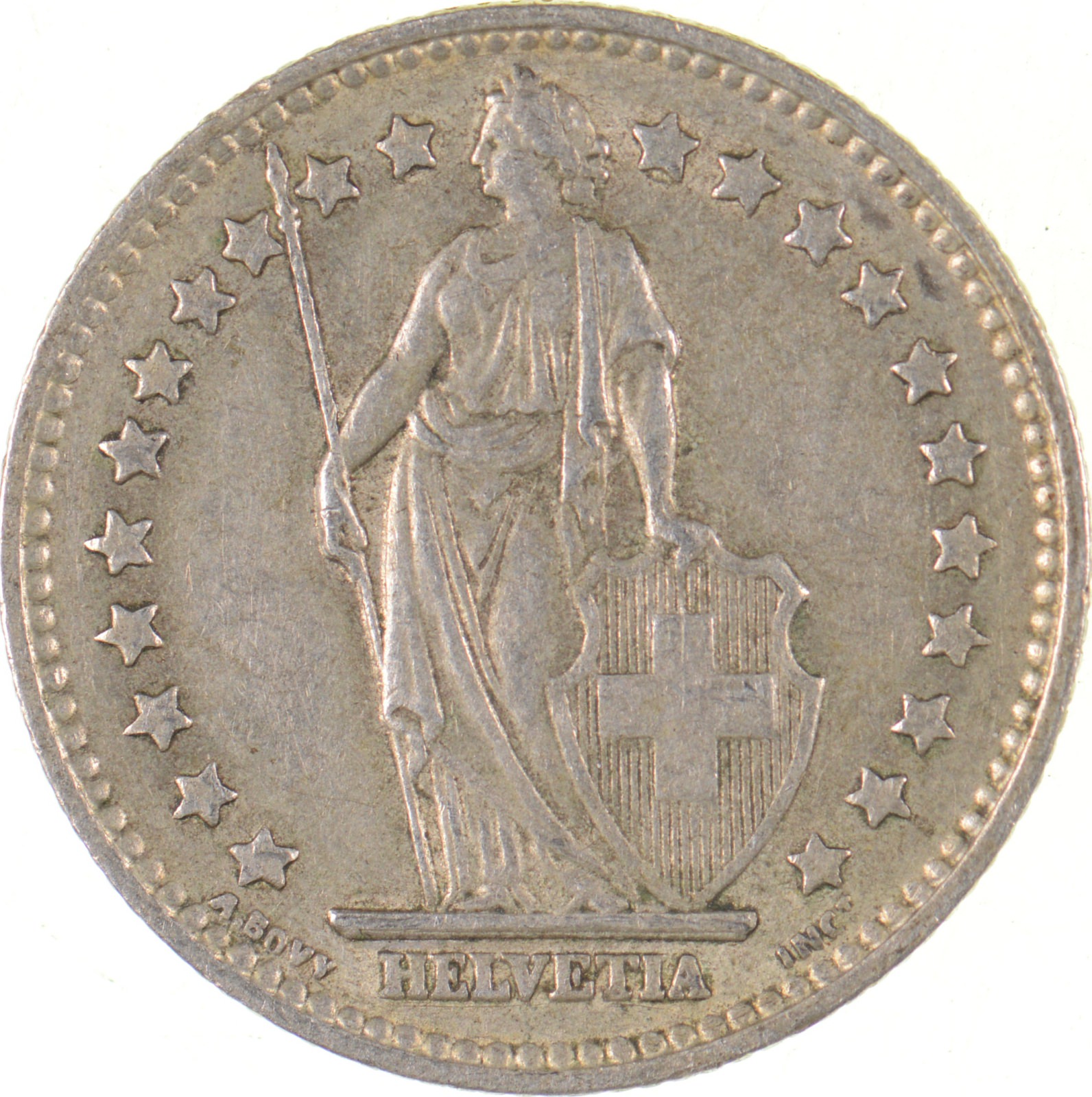 SILVER - Roughly the Size of a Quarter - 1957 Switzerland 1 Franc ...