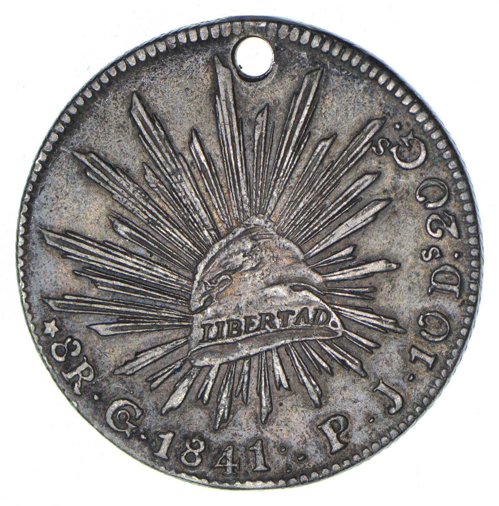 SILVER Roughly the Size of a Silver Dollar 1841 Mexico 1 Libertad
