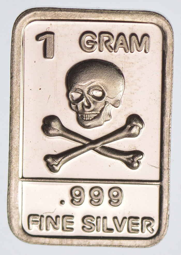 Silver Skull /& Crossbones .999 Fine Bar One Gram