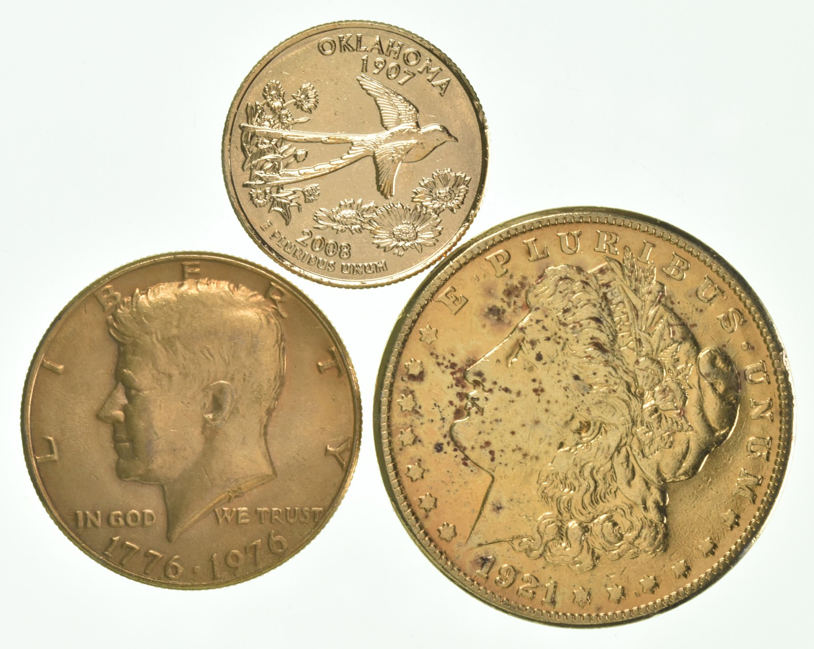 Solid 24K GOLD Plated Lot 2008D Oklahoma State Quarter 1976 Kennedy